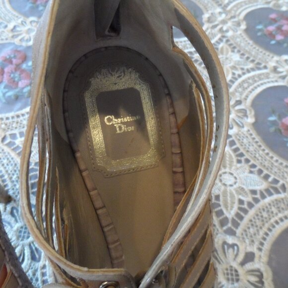 Christian Dior Beige Snake Embosed Lace Up Ankle Boots Size 38 1/2B - Picture 6 of 16